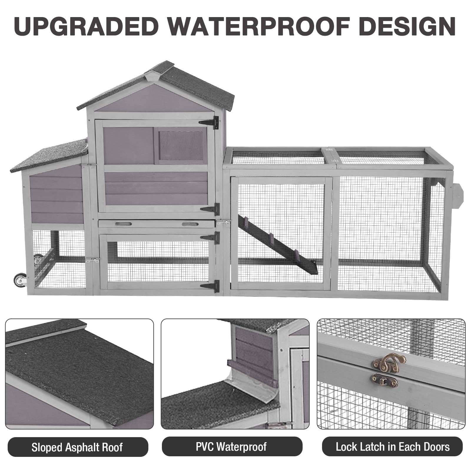 Chicken Coop for Outdoor - Poultry Cage with Wheels Large Mobile Hen House