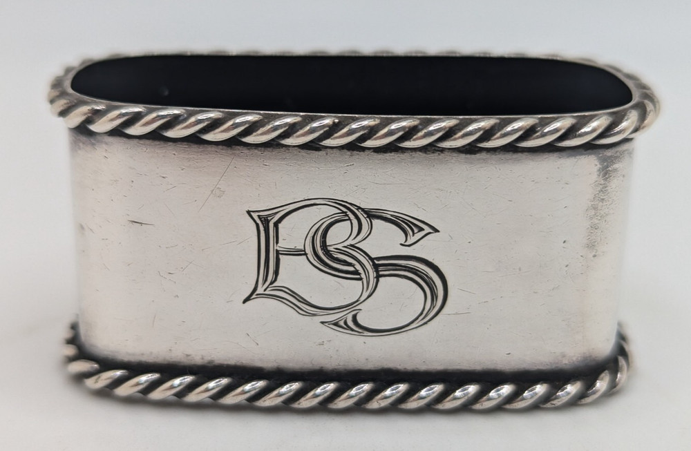 Antique German 835 Silver Napkin Ring "BS" initials engraving