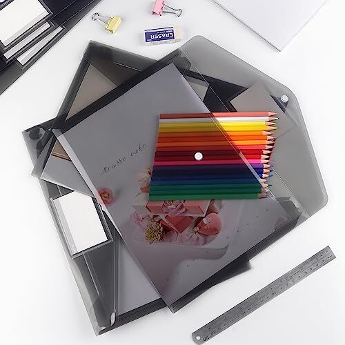 6 Pack Plastic Envelopes Poly Envelopes, Clear Document Folders 6 Pack-black
