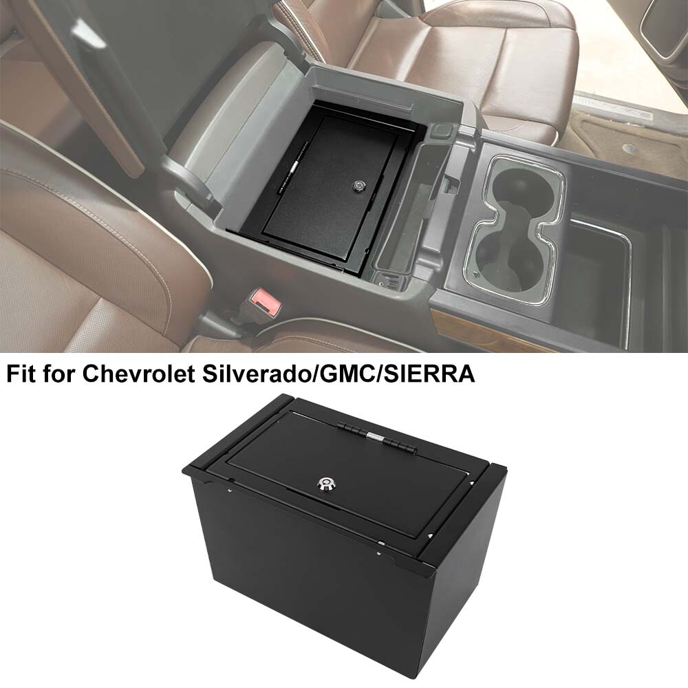 For Silverado SIERR 14-18 Console Safe Box Storage Armrest Key Lock Accessories