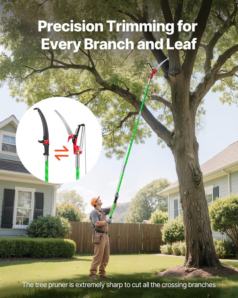 Manual Pole Saw, 3.87-27 Ft Extendable Pole Tree Pruner with Scissors, Sharp 65M