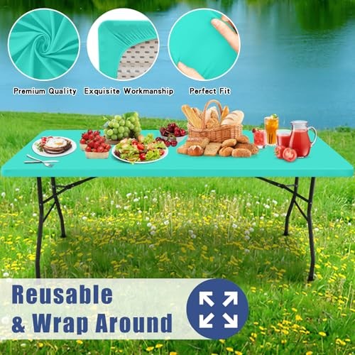 Spandex 4 Foot Rectangle Table Cloth 2 Pack, 48" x 24" (Rectangular) Aqua Blue