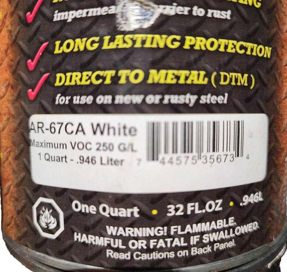 (1) Zero Rust AR-67CA White Rust Inhibitive Coating - One Quart 32 FL.OZ .946L
