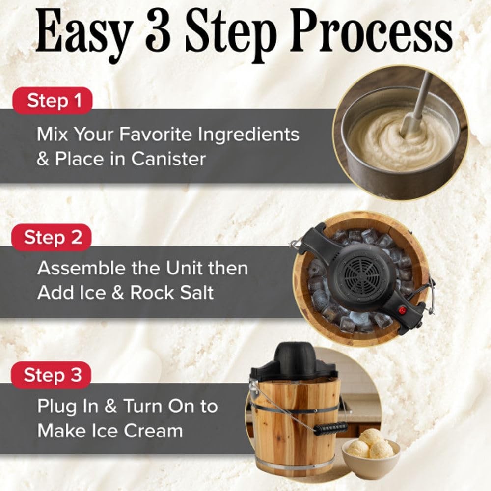 Electric Ice Cream Maker Machine - 4 Quart Old Fashioned Icecream Maker with Han