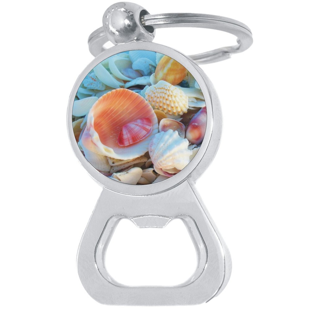 Seashells Bottle Opener Keychain - Metal Beer Bar Tool Key Ring
