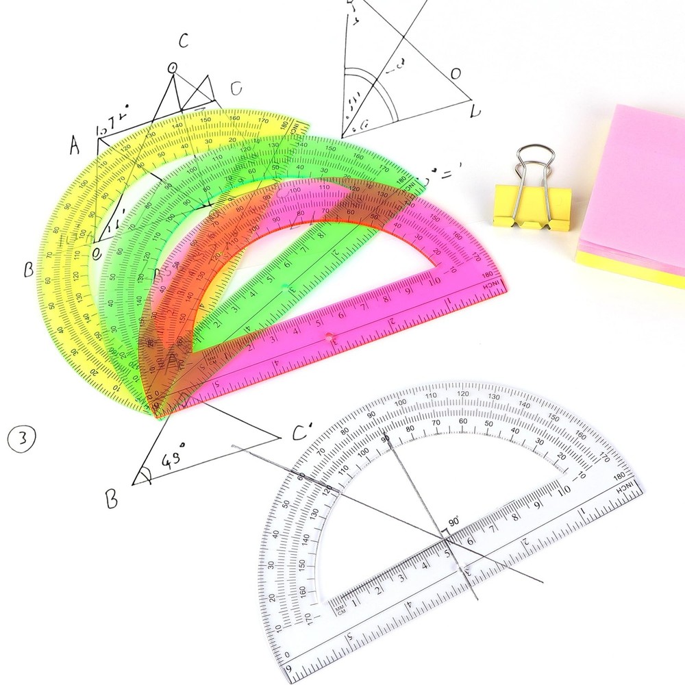 Unjoo Plastic Protractor Math Protractors 180 Degrees for Geometry Classroom ...