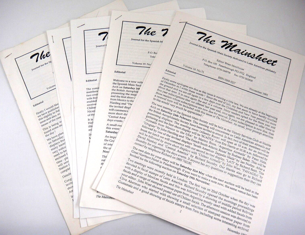 The Mainsheet Journal for Spanish Main Society  Latin American Philatlely 1990s