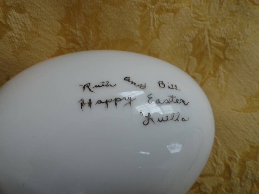 Personalized Hand Painted Porcelain Easter Egg with Bunny & Butterfly Signed