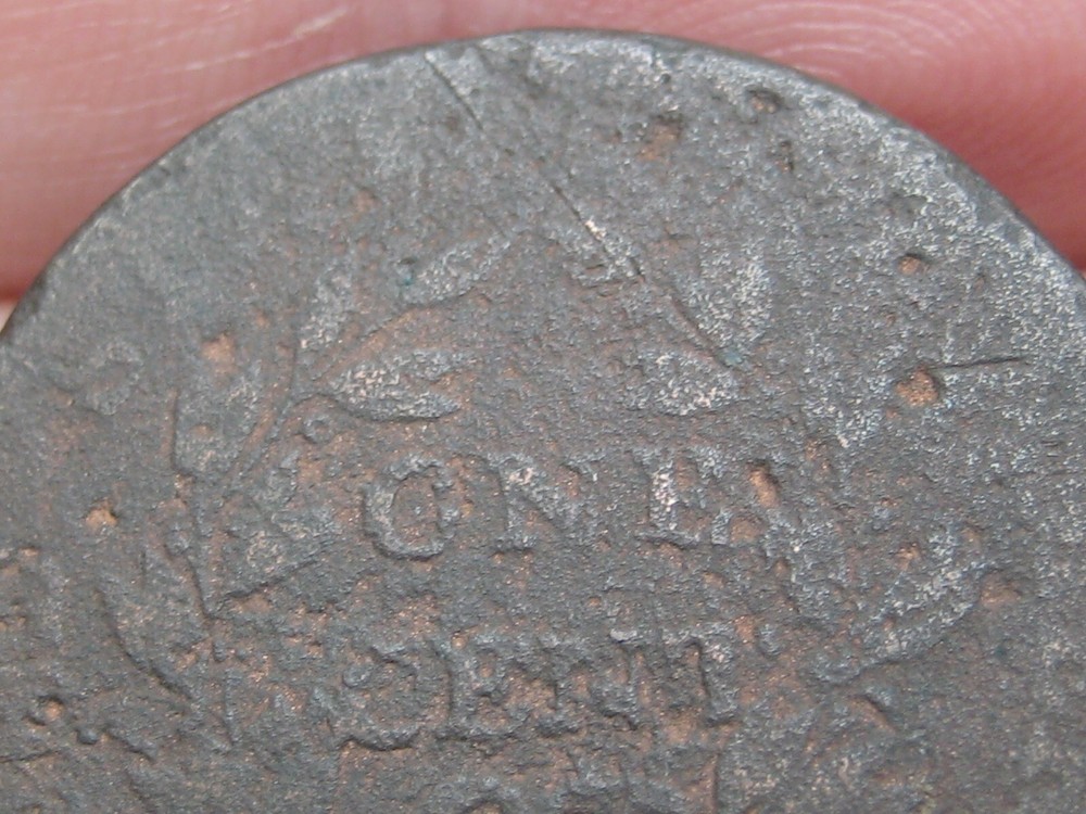 1798 Draped Bust Large Cent Penny- S-166, Reverse Die Break