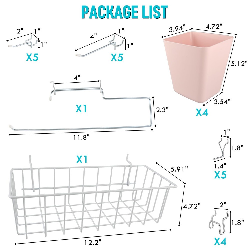 G.CORE Peg Board Organizer 21 Pack, Pegboard Multi-size, White & Pink