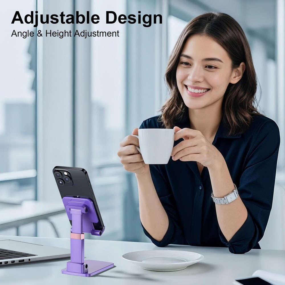 1Pack Foldable Phone Stand Desk Adjustable Height Angle Compatible with iPhone