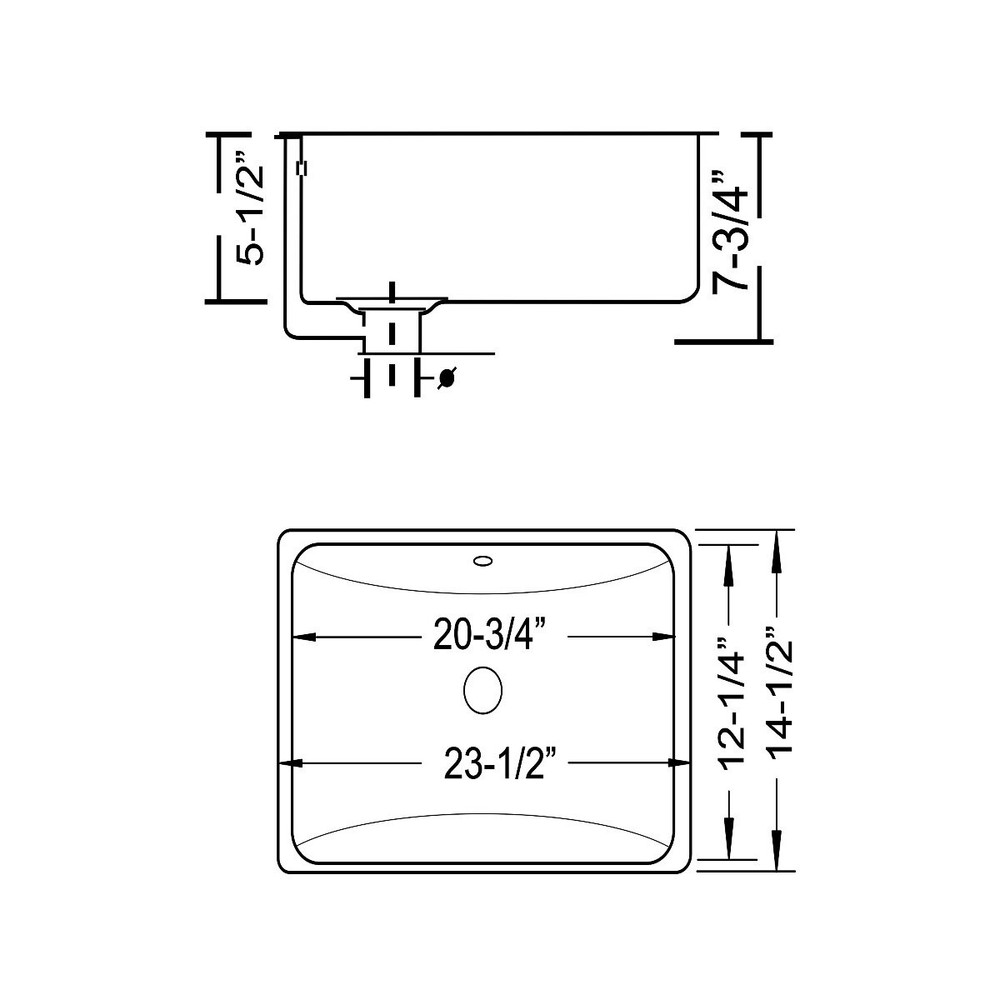 Moat Rectangular Shaped Undermount Bathroom Vanity Sink 24" X 15-3/4" Ivory