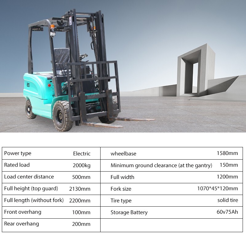 New 2024 2 Ton Rated Capacity Electric Forklift Lifter Lift Truck Two-stage mast