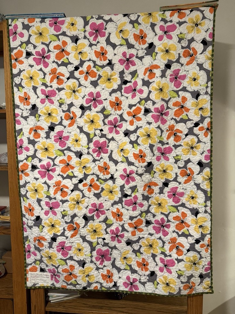 Patchwork Quilt Throw Blanket Handmade Signed Reversible Zigzag Floral 55”x39”