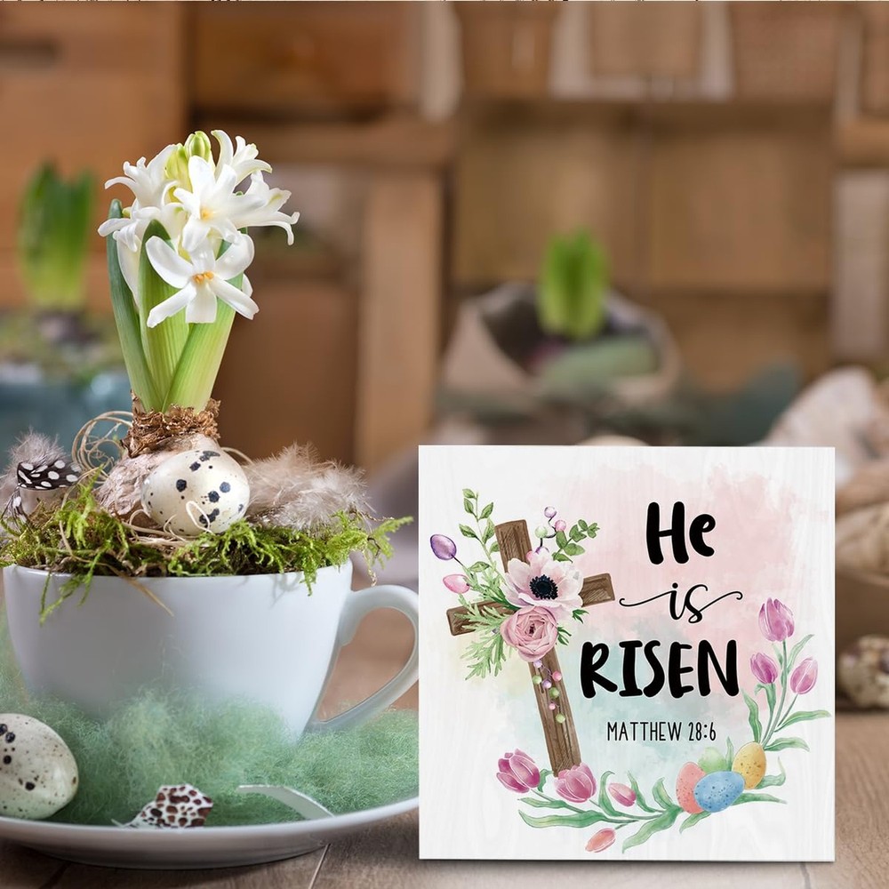 He Is Risen Easter Decor Religious Easter Decorations for Home Office Desk Fa...