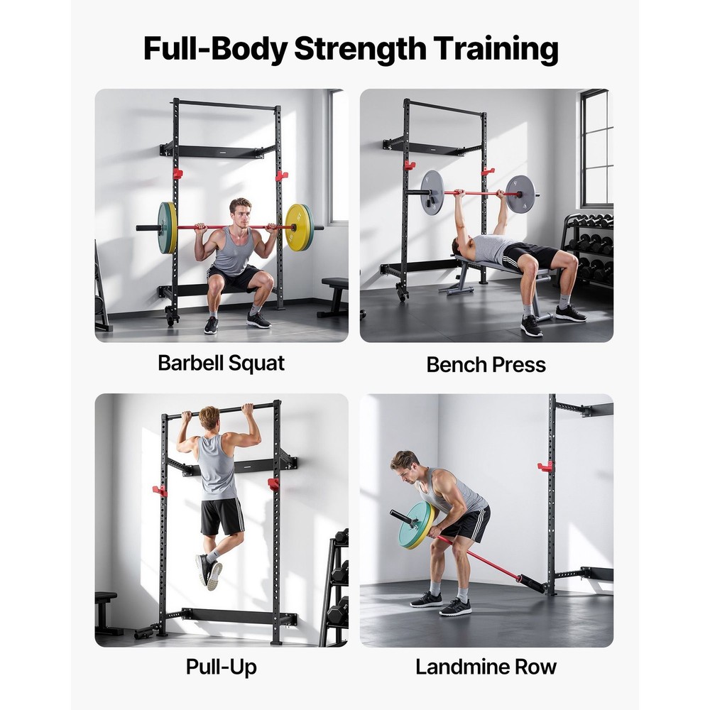 Folding Power Cage, Wall-Mounted Power Rack Squat Rack, Multifunctional Strength