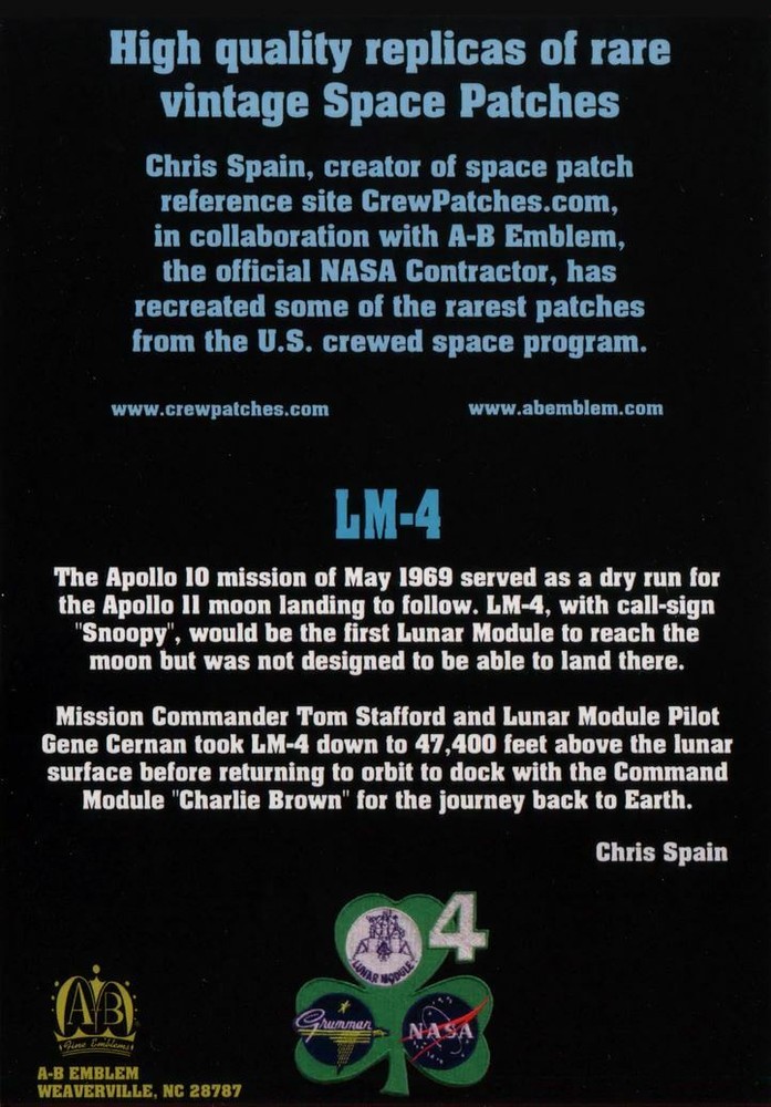 NASA LM-4, Apollo 10 Lunar Module "Snoopy" Apollo Program Embroidered Patch