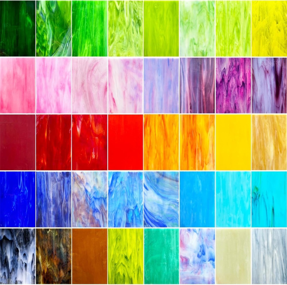 36pc Stained Glass Sheets 6x4in Assorted Colors