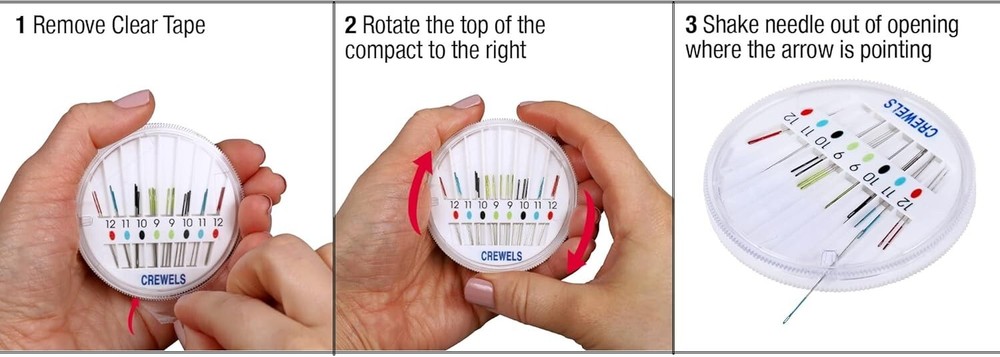 SINGER Crewel Needles in Dial Compact, Assorted Sized Sewing Needles, Multi