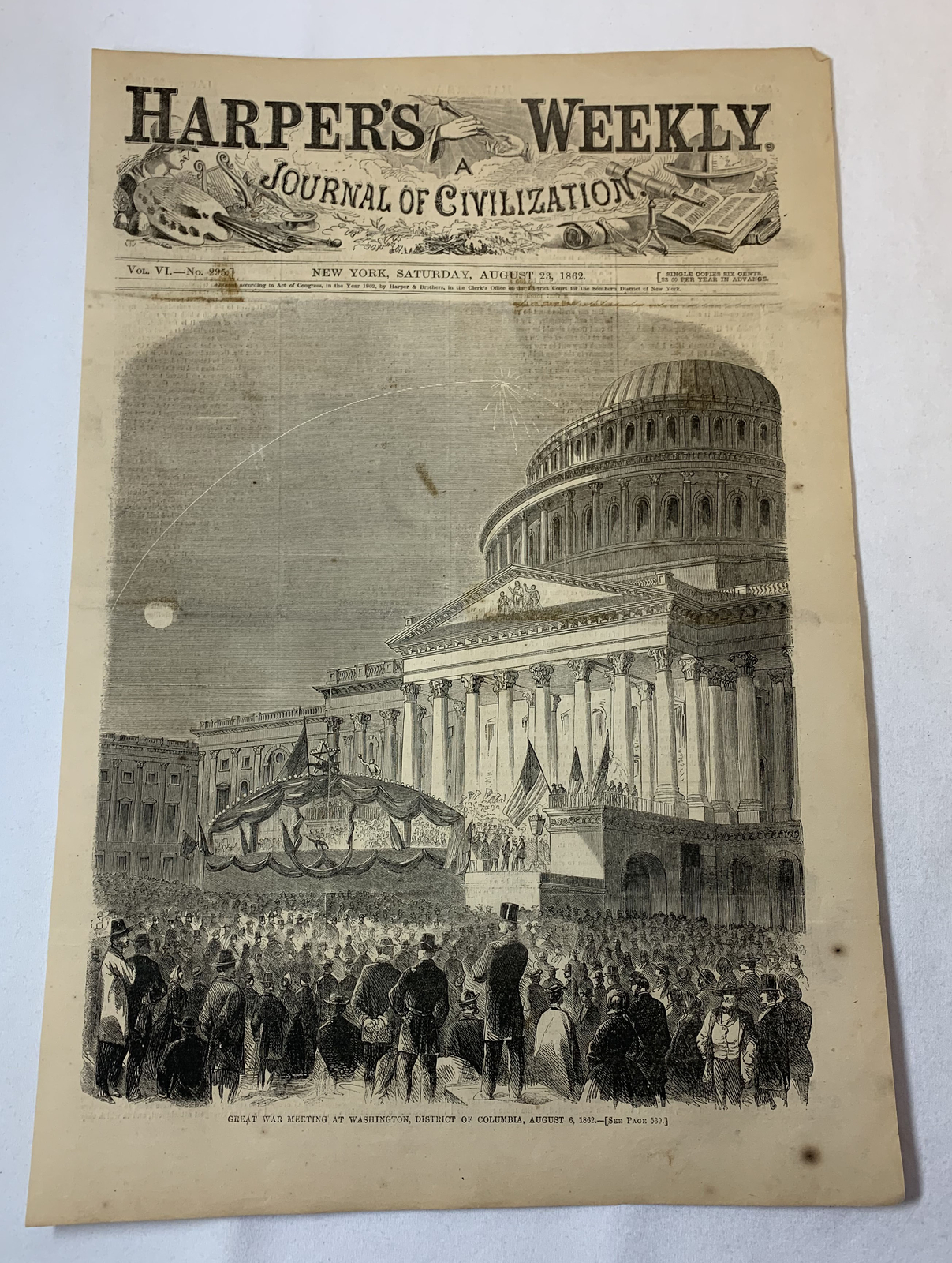 1862 magazine engraving~ GREAT WAR MEETING AT WASHINGTON, DC ~ Civil War