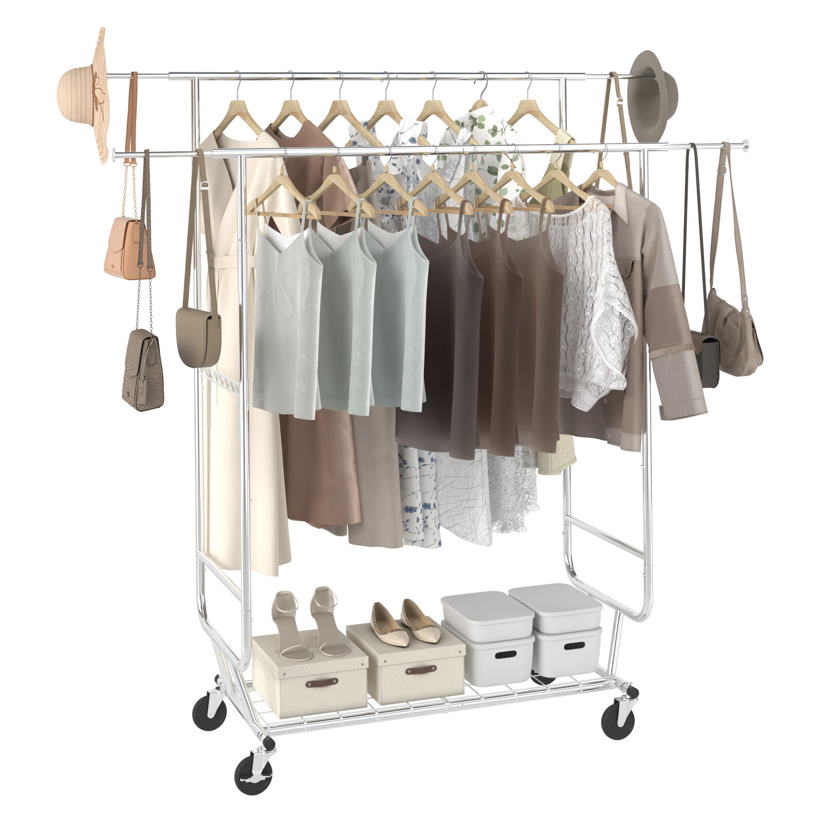 VEVOR Clothes Rack Heavy Duty Clothing Garment Rack Double Hanging Rod 600 lbs