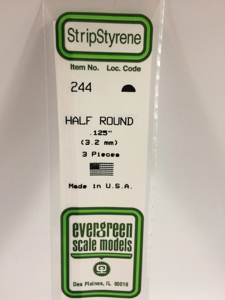 Evergreen Scale Models 244 Half Round Styrene Rod 1/8" (3 Pack)
