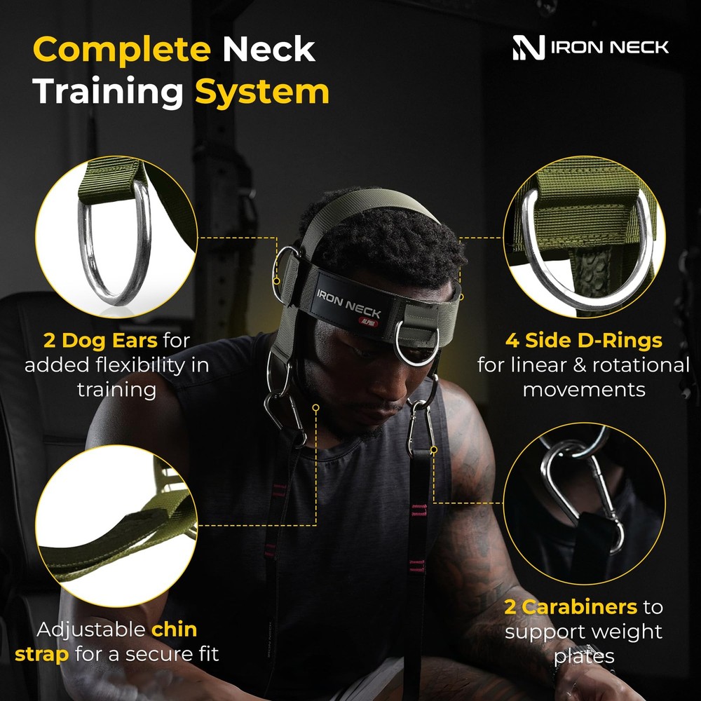 Iron Neck Trainer, Exerciser, & Alpha Harness, Green - Harness