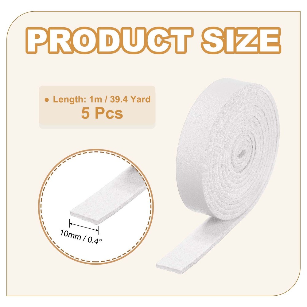 5 Pcs 3/8" Flat Leather Strap, 40" Length PU Leather Strip White