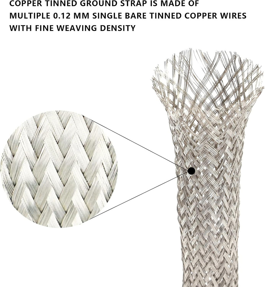 Wire Shielding Braid Ground Strap Tinned Copper Metal Cable Sleeve Mesh Elect...