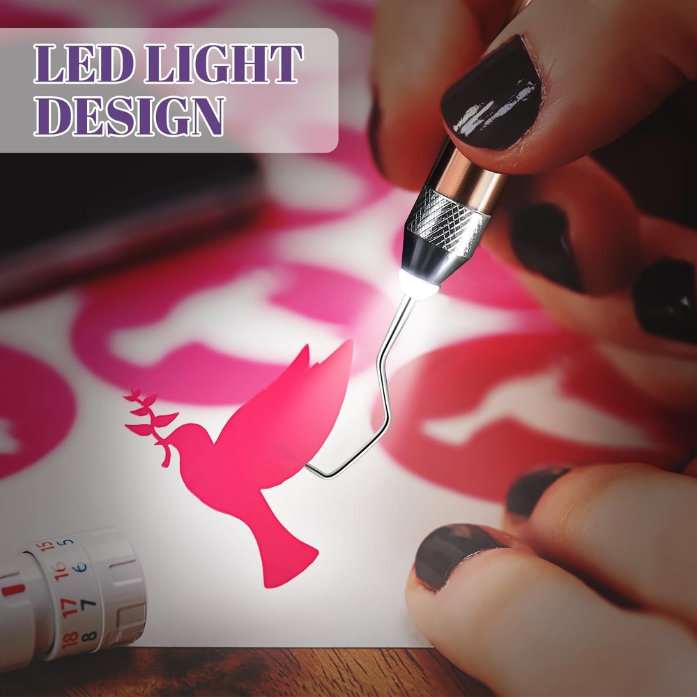 10 Pcs Weeding Tools for Vinyl Kit Includes 1 LED Weeding Tools with Light fo...