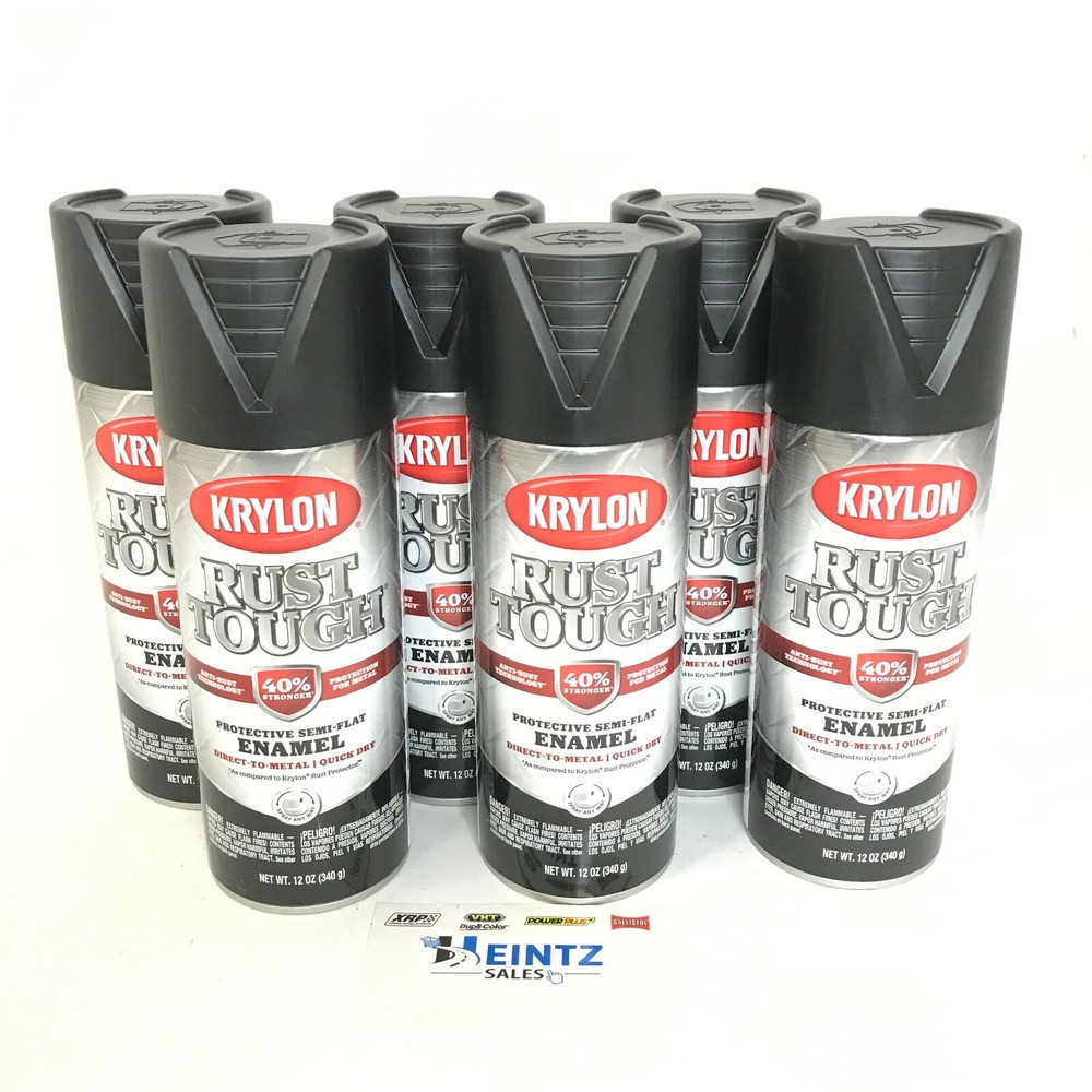 KRYLON 9203-6 PACK SEMI-FLAT BLACK Rust Tough Protective Enamel - 40% Stronger