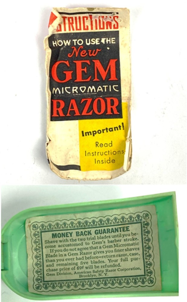 GEM Micromatic Razor Set Bakelite Case Instructions Single Edge Shaving Vintage