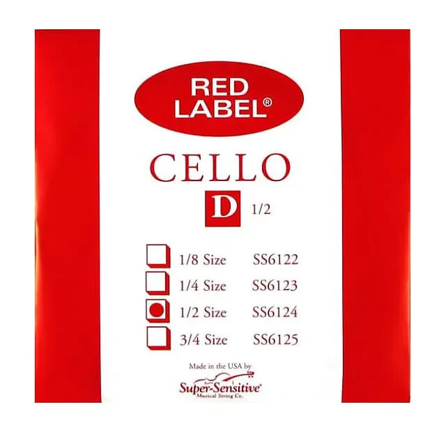 Red Label Cello D Single String 1/2 SS6124 6124 New Super Sensitive