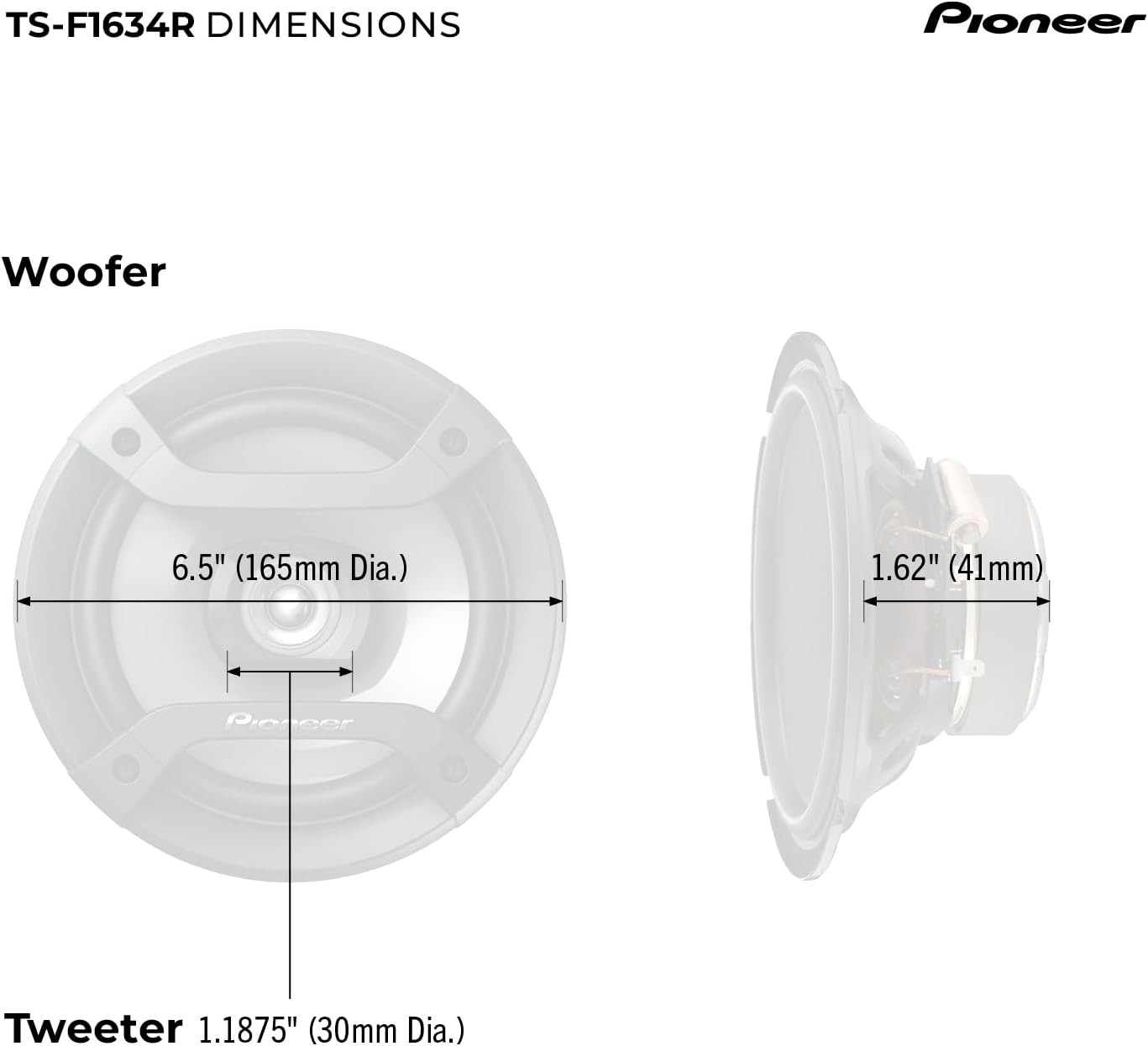Pioneer F-Series TS-F1634R 6.5” 2-Way Speakers (Pair) – 200W Max, Balanced Sound