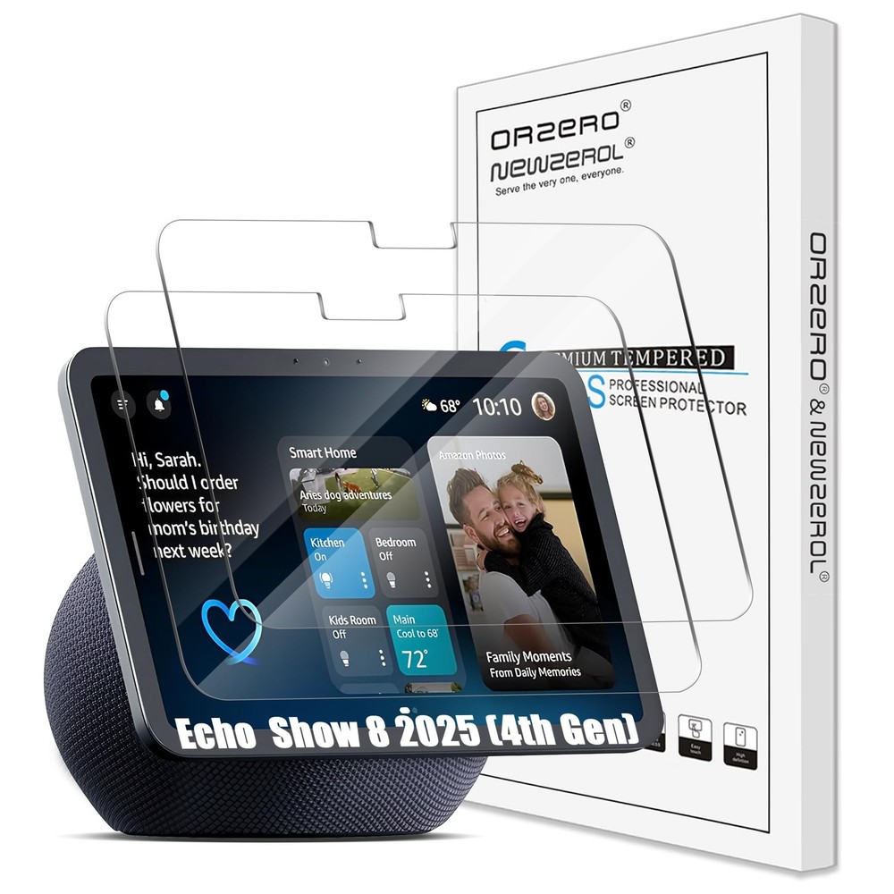 (2 Pack) Orzero Tempered Glass Screen Protector for Echo Show 8 2025 (4th...