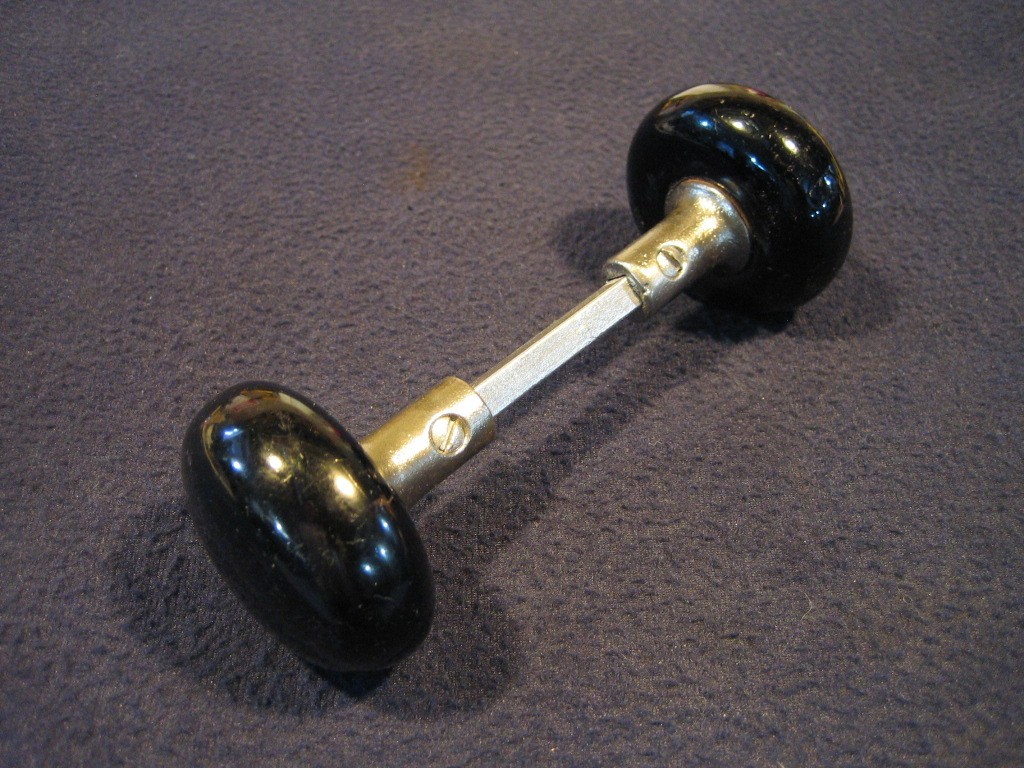 Nice Pair Antique Victorian Jet Black Porcelain Door Knobs 5/8 Shanks - 1890's