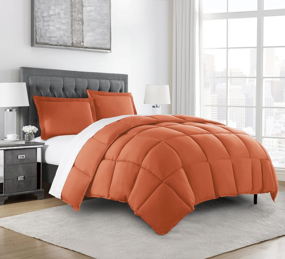 Rust Orange Down Alternative Comforter Oversized King - 3-Piece Lightweight Comf