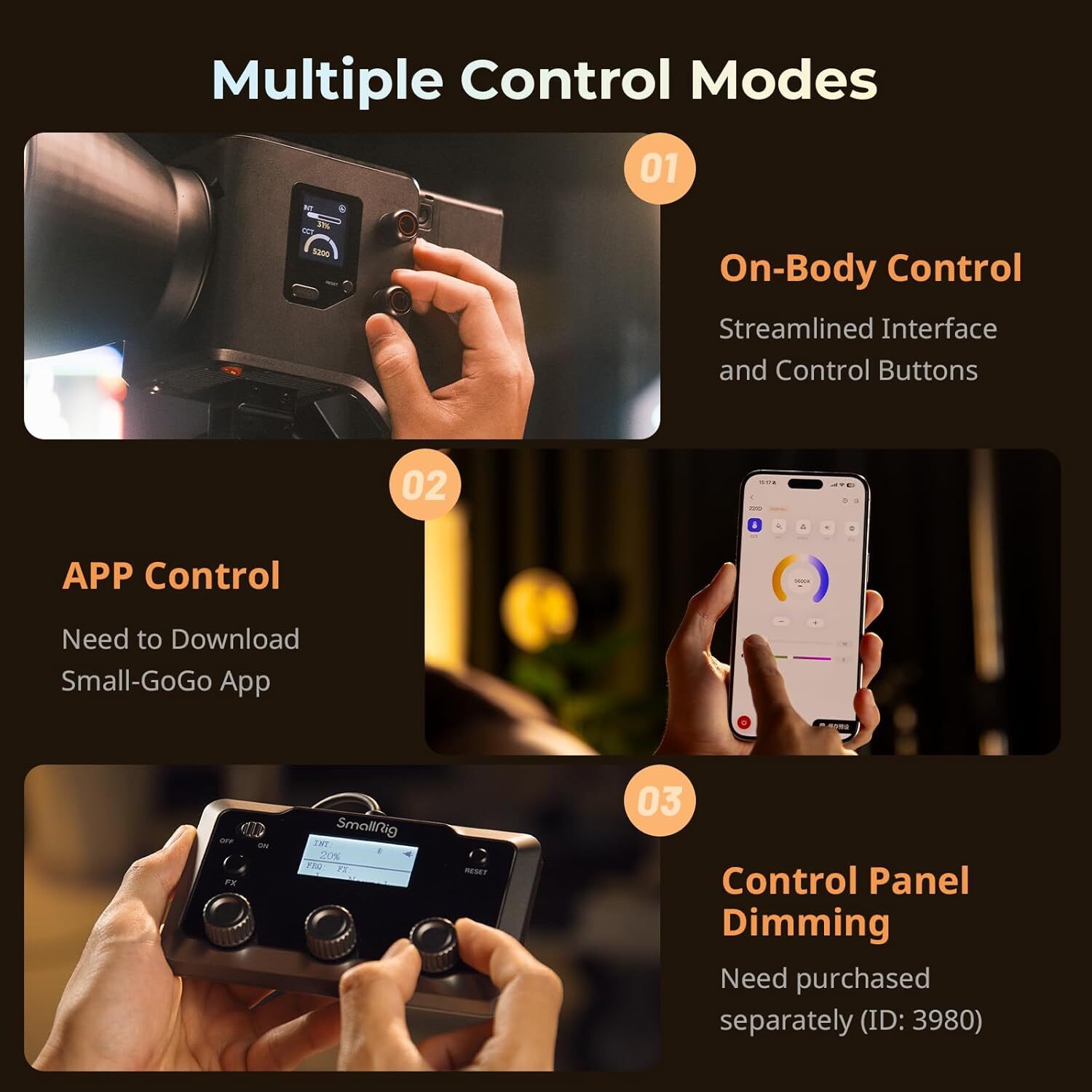 SmallRig RC 220B Pro 220W COB Video Light, Bi-Colour Video Light 2700K-6500K