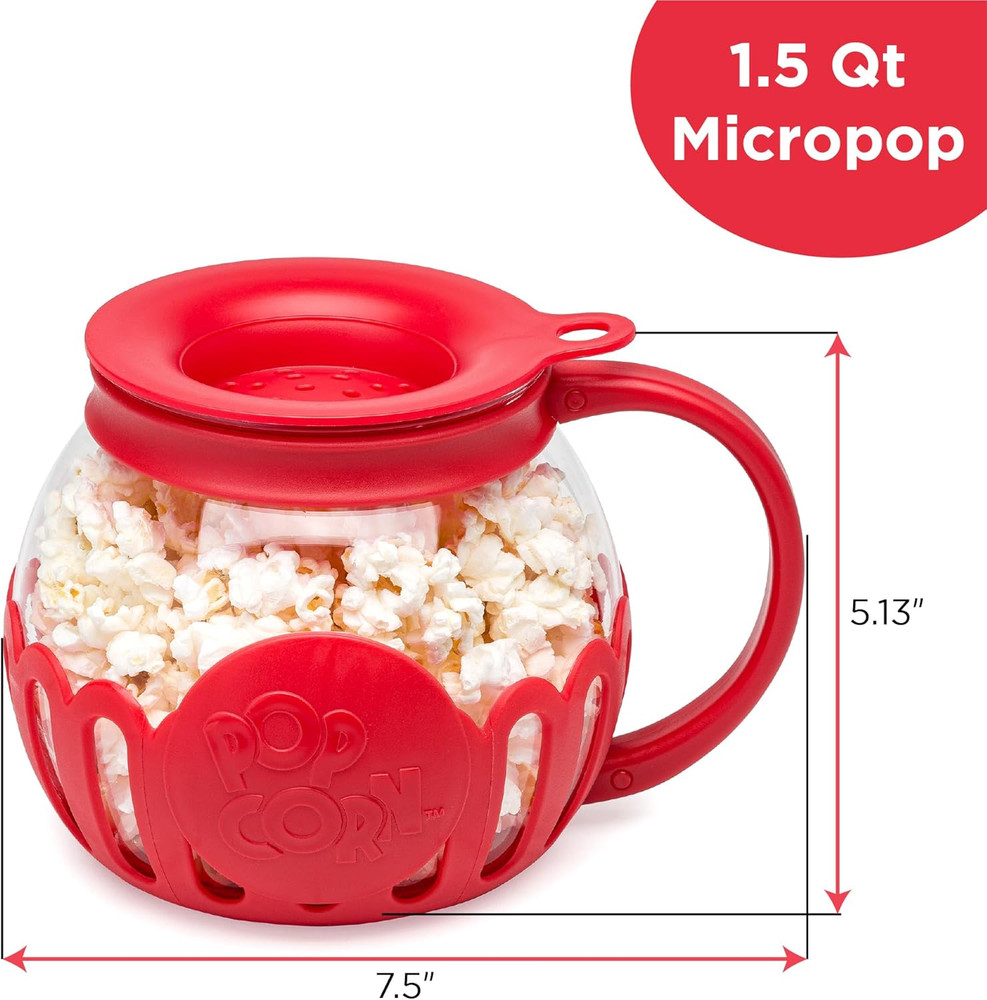 Ecolution Patented Micro-Pop Microwave Popcorn Popper with Temperature Safe Glas