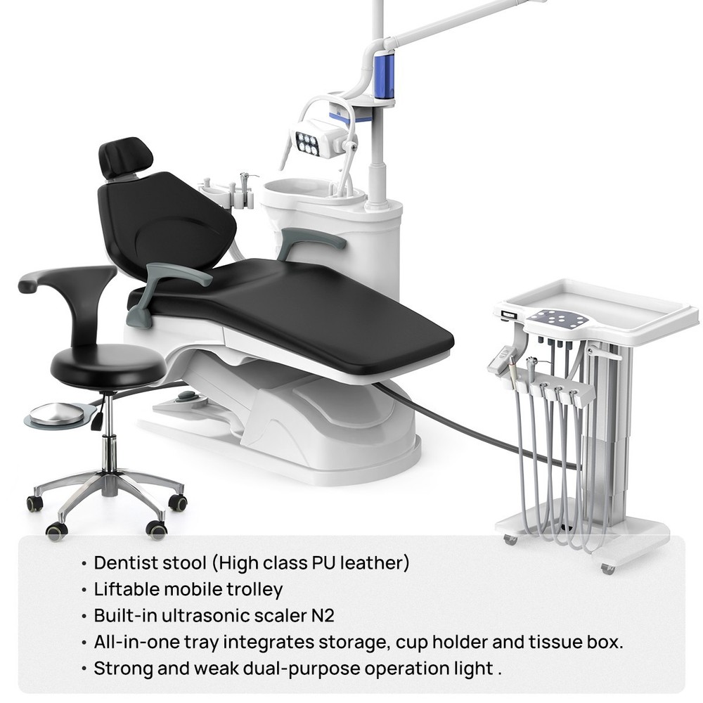 Dental Unit Chair Computer Controlled Doctor's Stool + Liftable Mobile Trolley
