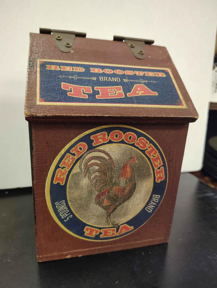 Wooden "Red Rooster Tea" Rustic Storage Box