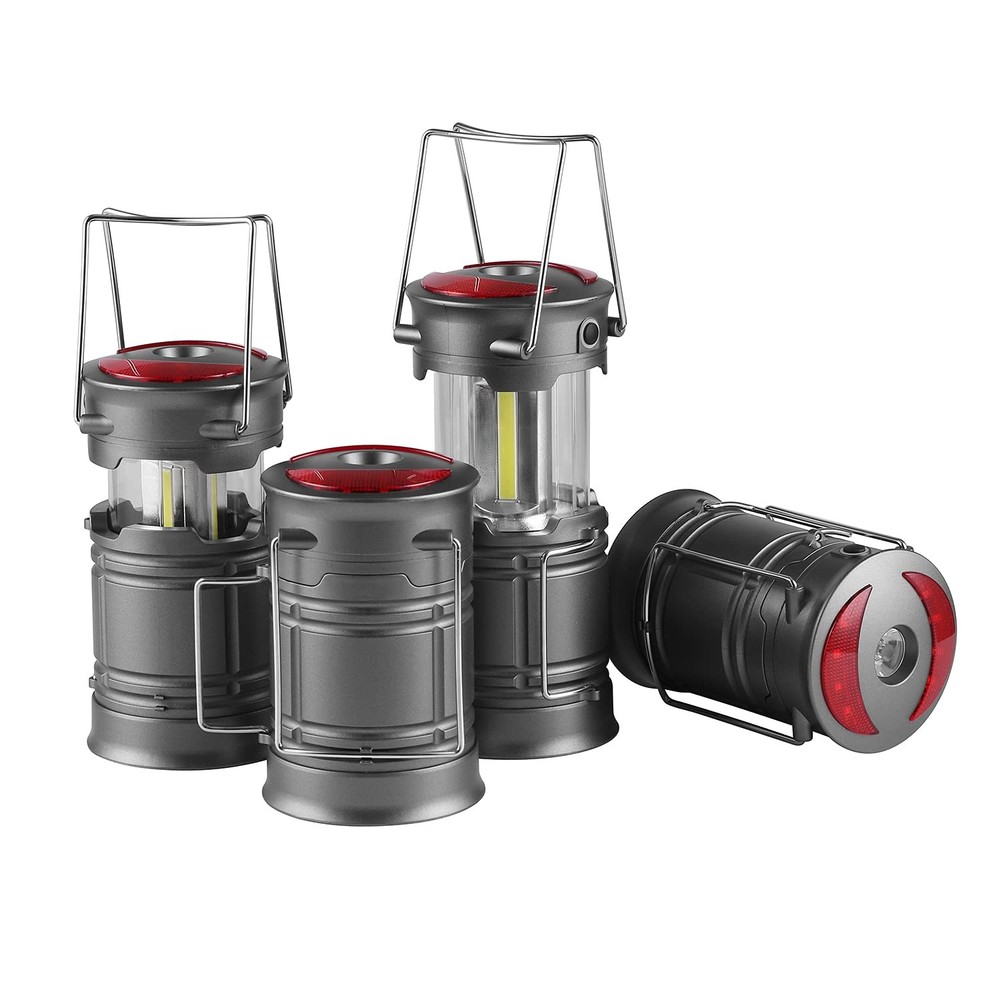 Lichamp 4 Pack LED Camping Lanterns, Battery Powered Lantern Large, Gray
