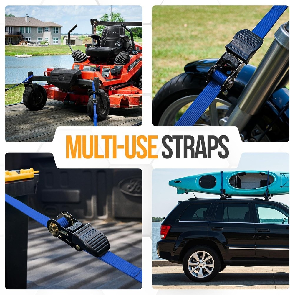 Versatile Tie Down Strap Set with Soft Loops - 1650lb, Perfect for Cargo Safety