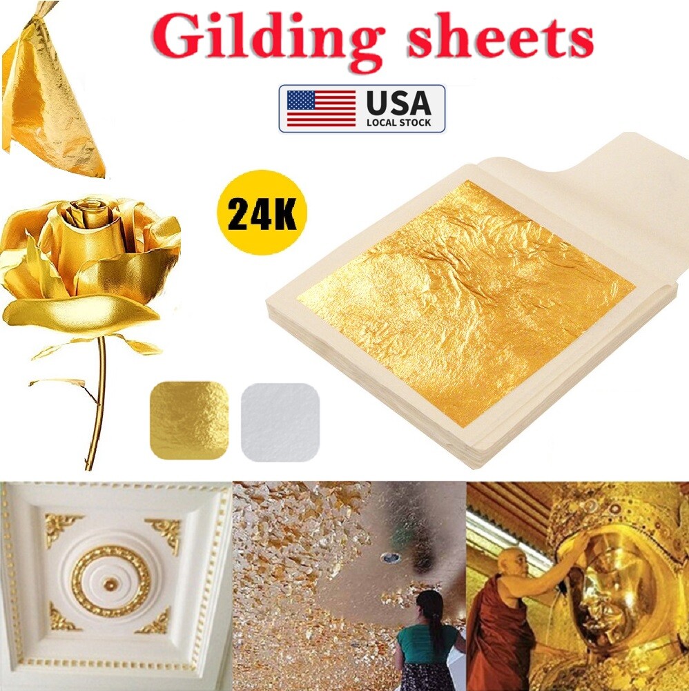 300× Imitation Gold Silver Leaf Sheets Foil Paper for Gilding Craft Art Decor US