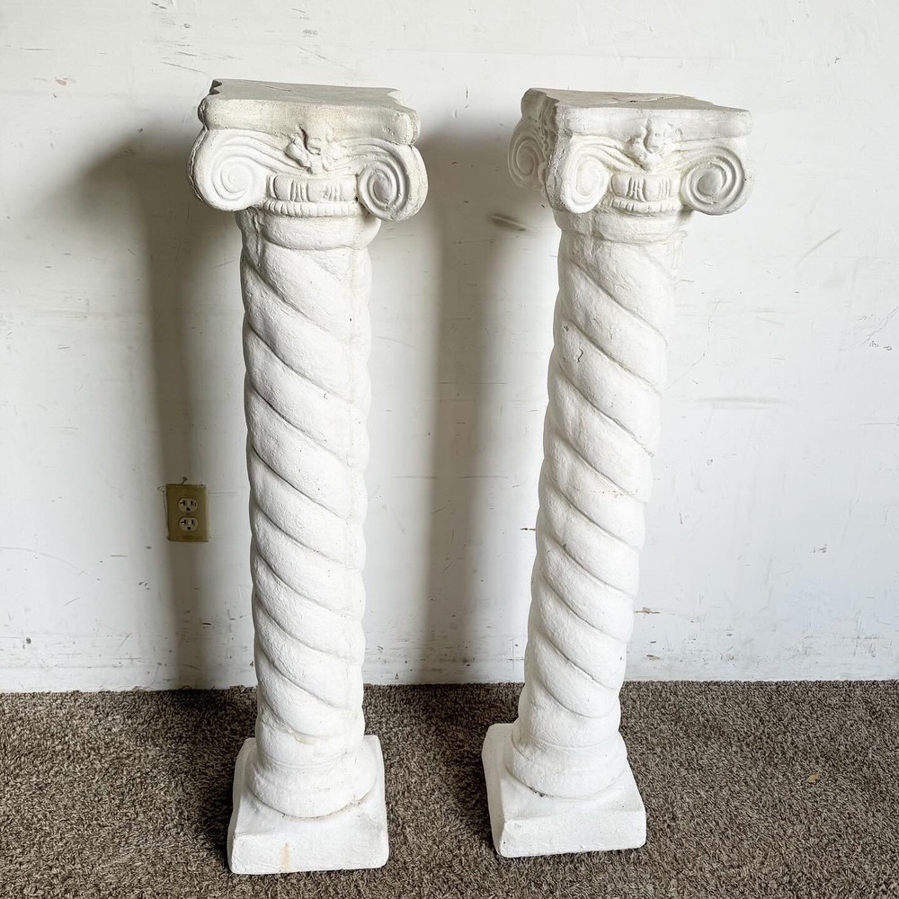 Regency White Plaster Columns Pedestals - a Pair