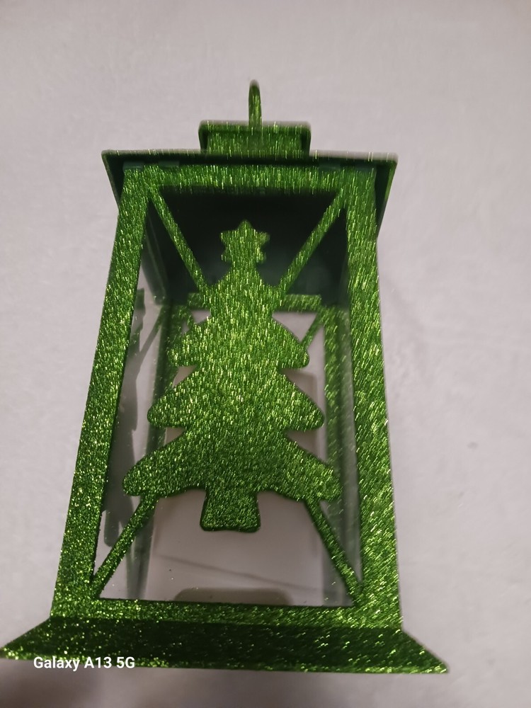 Enesco Xmas Basics Glittered Green Tree Lantern, 14"