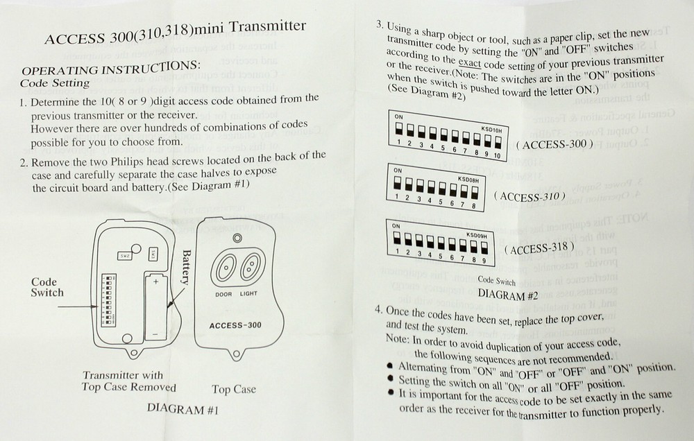 10 Digit Code Mini Remote Control Garage Door/Gate Transmitter w/ Mini Light