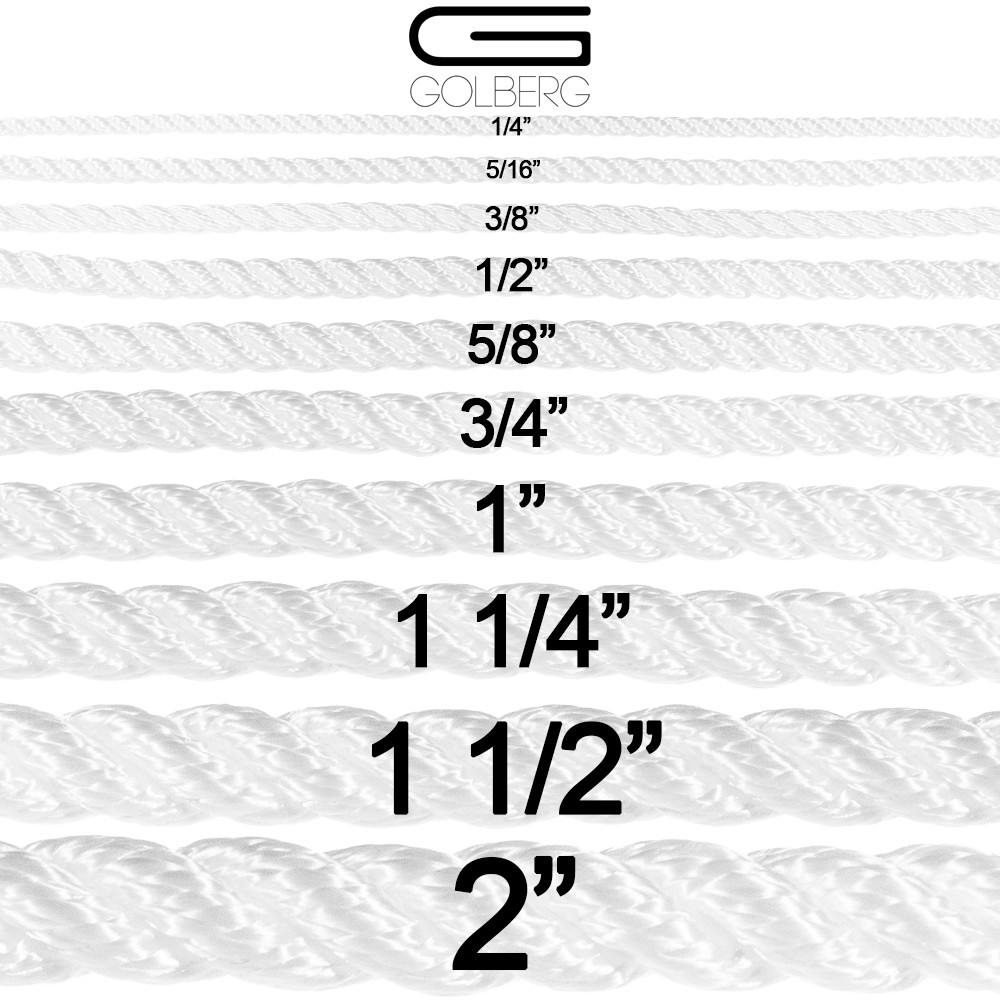 GOLBERG Twisted Polyester Rope - White - Low Stretch, High Strength - USA Made