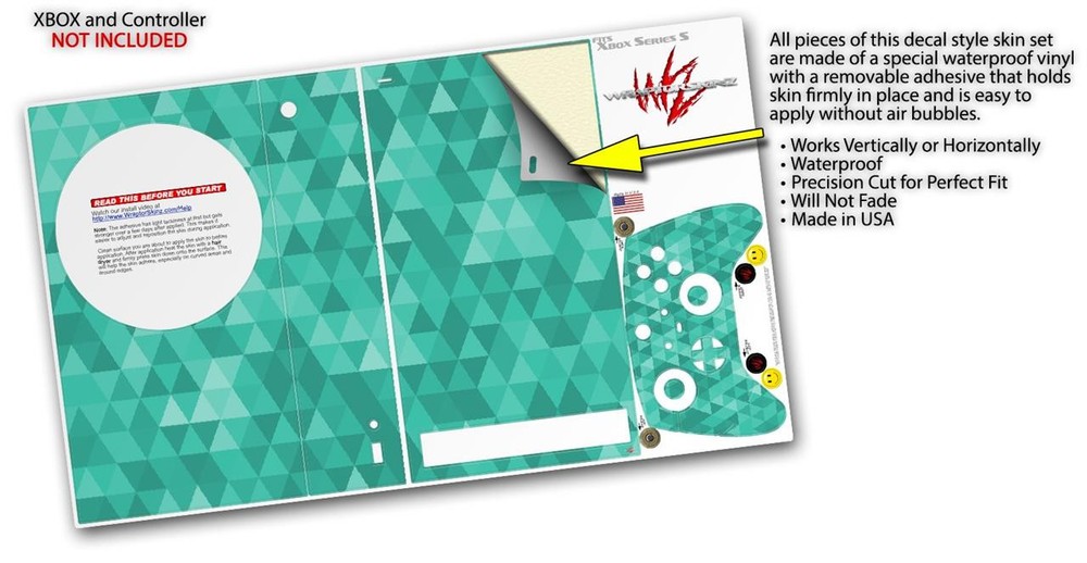 Skin Wrap for XBOX Series S Console Controller Triangle Mosaic Seafoam Green