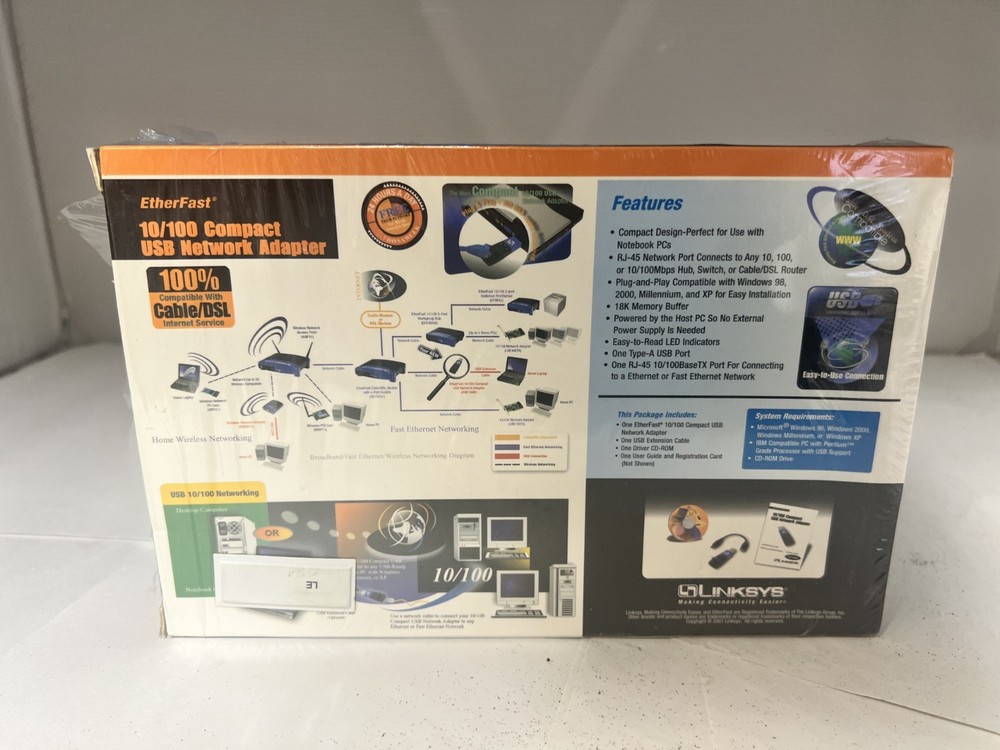 Linksys 10/100 Compact USB Network Adapter USB 1.0 USB100M